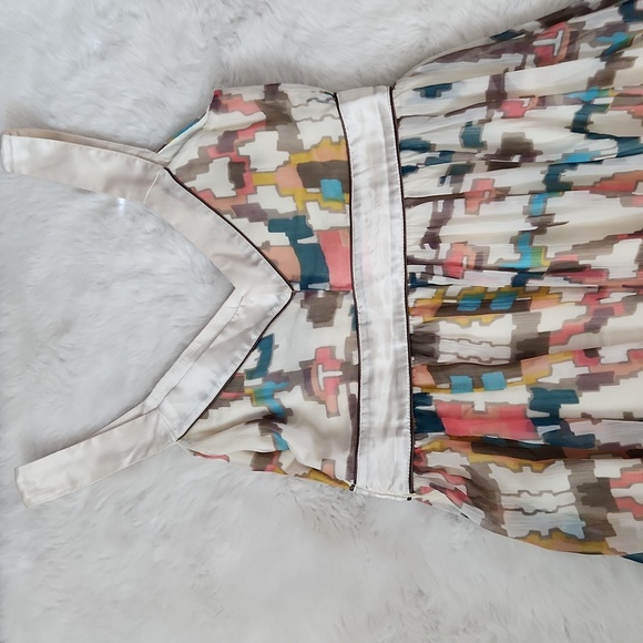 French Connection Abstract Silk Trimmed Empire Spring Dress - Picture 3 of 11